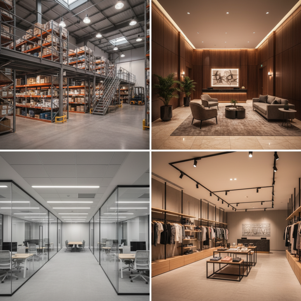 Modern commercial and Industrial Turnkey interior fit-outs by BuildMyInfra, creating smart functional workspaces with premium design and engineering.